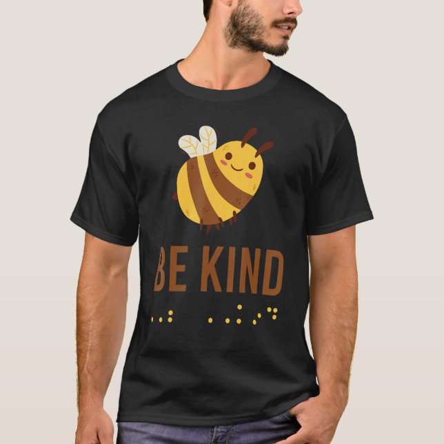 Be Kind Sign Braille Language Bee Graphic Yellow T-Shirt (Front)