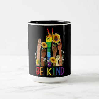 Be Kind Sign Language Hand Talking LGBT  Two-Tone Coffee Mug
