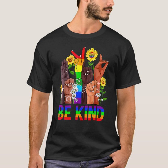 Be Kind Sign Language Hand Talking Lgbtq+ Flag Gay T-Shirt (Front)