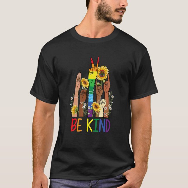 Be Kind Sign Language Hand Talking Lgbtq+ Gay Les  T-Shirt (Front)