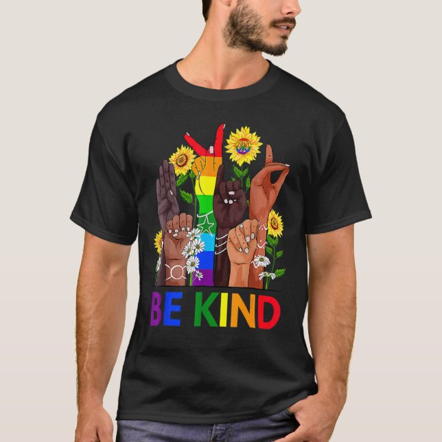 Be Kind Sign Language Hand Talking Lgbtq+ Gay Les  T-Shirt (Front)