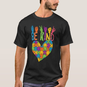 Be Kind Sign Language Heart Puzzle Piece Teachers T-Shirt