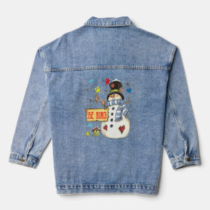 Be Kind Snowman Puzzle Autism Awareness Funny Fami Denim Jacket
