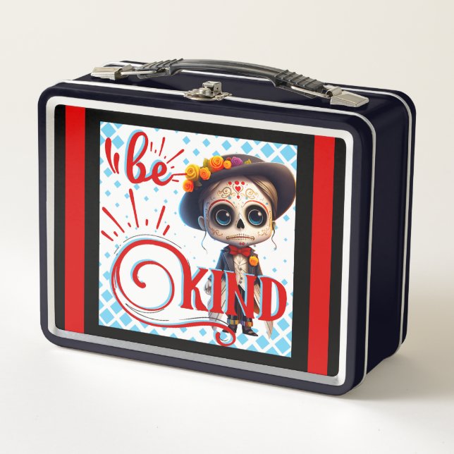 Be Kind Sugar Skull Metal Lunch Box (Front)