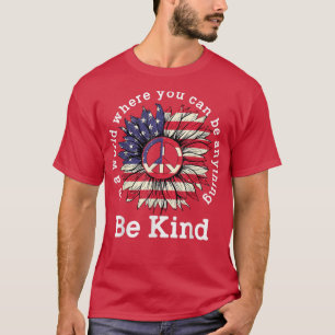 Be Kind Sunflower American Flag 4th of July Peace T-Shirt