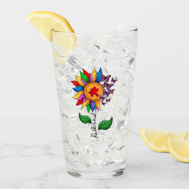 Be Kind Sunflower- Autism Awareness Glass (Front Ice)