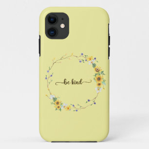 Be Kind, Sunflower Floral Botanical Wreath   iPhone 11 Case