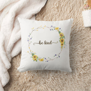 Be Kind, Sunflower Floral Botanical Wreath Cushion
