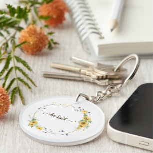 Be Kind, Sunflower Floral Botanical Wreath Key Ring