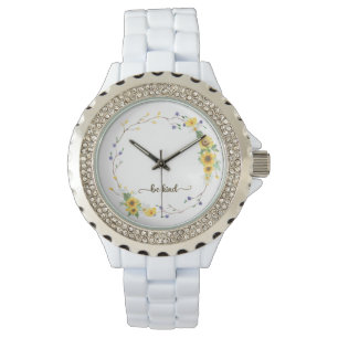 Be Kind, Sunflower Floral Botanical Wreath Watch