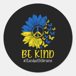 Be Kind Sunflower Peace Love Ukraine Stand With Uk Classic Round Sticker