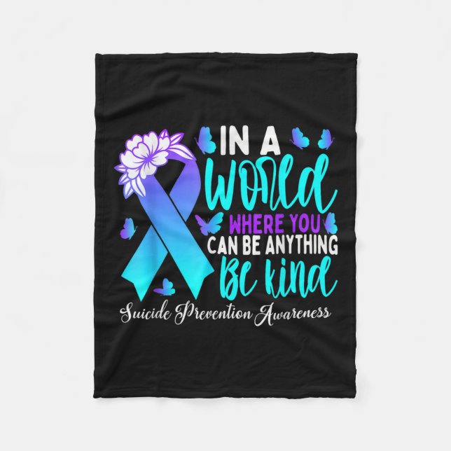 Be Kind Teal Purple Ribbon Suicide Prevention Awar Fleece Blanket (Front)