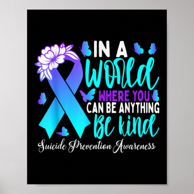 Be Kind Teal Purple Ribbon Suicide Prevention Awar Poster (Front)