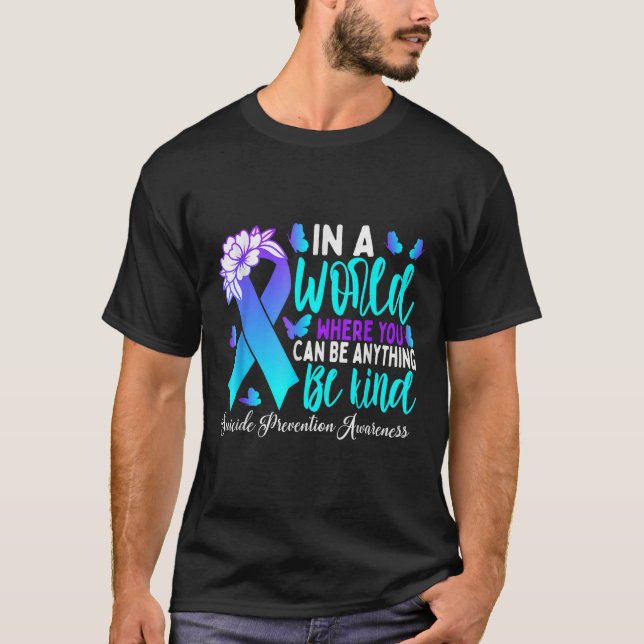 Be Kind Teal Purple Ribbon Suicide Prevention Awar T-Shirt (Front)