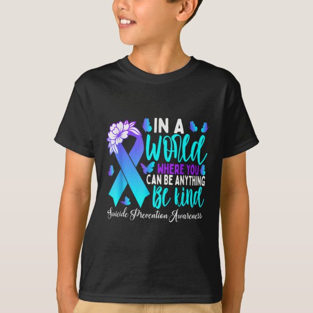 Be Kind Teal Purple Ribbon Suicide Prevention Awar T-Shirt (Front)