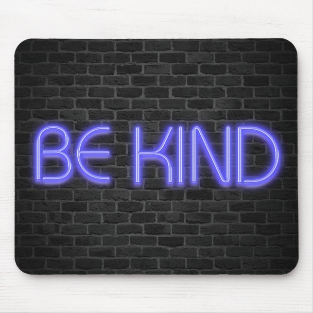 BE KIND text in neon lights on brick Mouse Mat (Front)