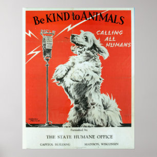 Be Kind to Animals - Vintage Poster