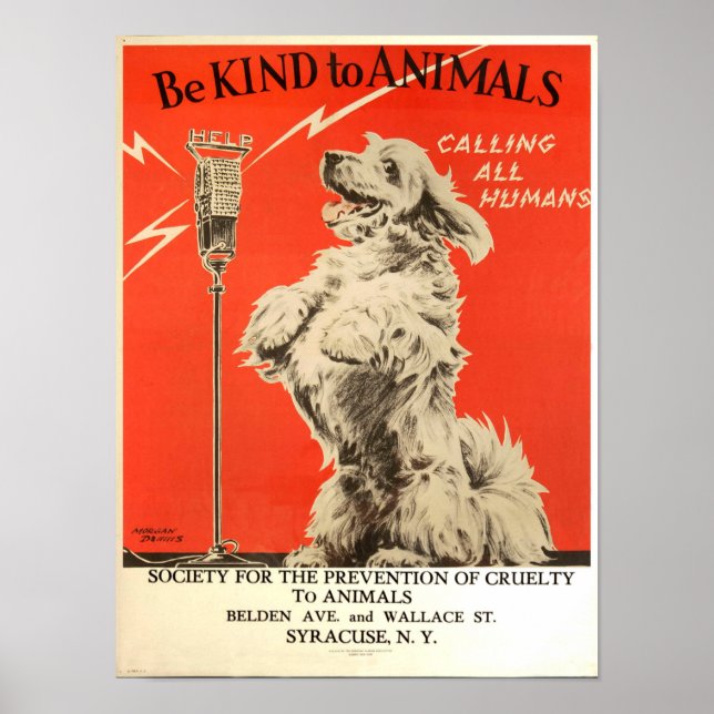Be Kind to Animals, vintage red background Poster (Front)