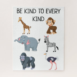 Be kind to every kind cute cartoon animals jigsaw puzzle