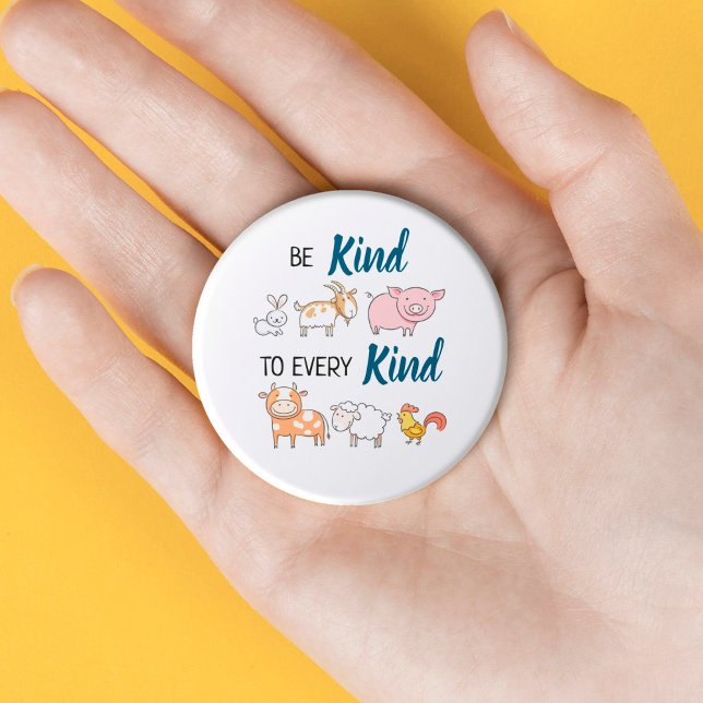 Be kind to every kind cute cartoon animals vegan 3 cm round badge (Creator Uploaded)