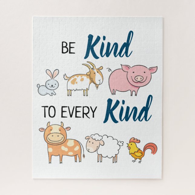 Be kind to every kind cute cartoon animals vegan jigsaw puzzle (Vertical)