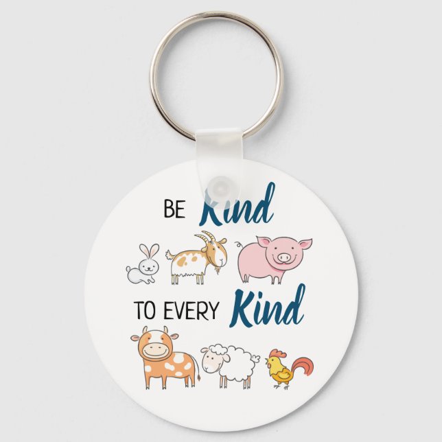 Be kind to every kind cute cartoon animals vegan key ring (Front)