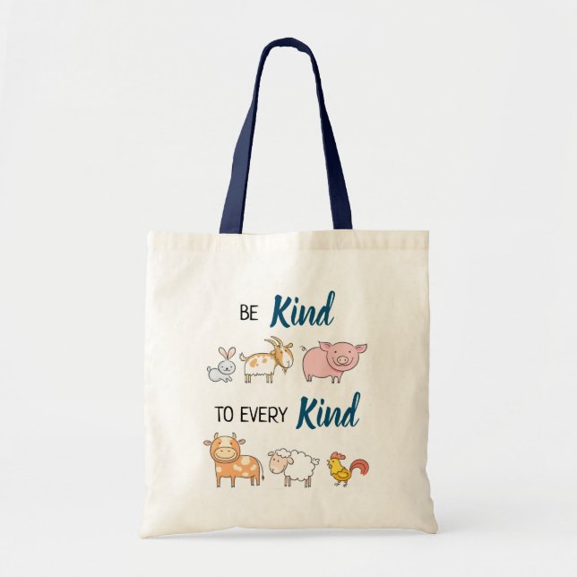 Be kind to every kind cute cartoon animals vegan tote bag (Front)