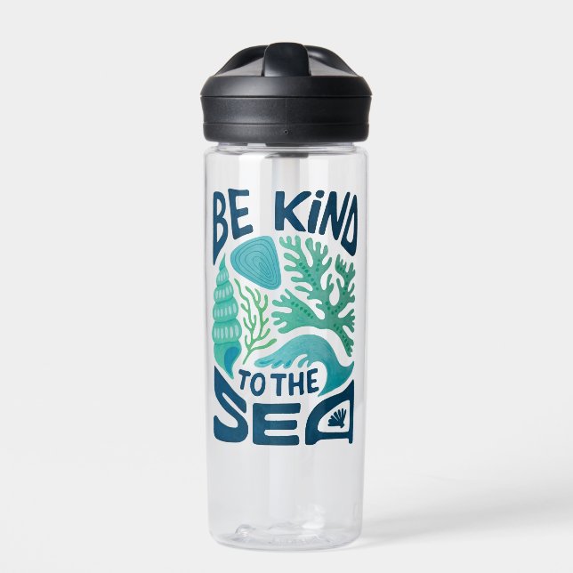 Be Kind to the Sea – Ocean Conservation Eco Design Water Bottle (Front)