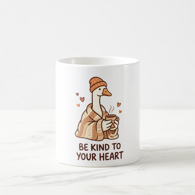 Be Kind to Your Heart – Cute Goose Cozy Coffee Mug (Center)