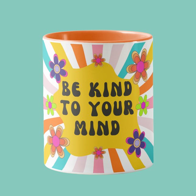 "Be Kind to Your Mind" Colourful Retro Mug ("Be Kind to Your Mind" Colorful Retro Mug)