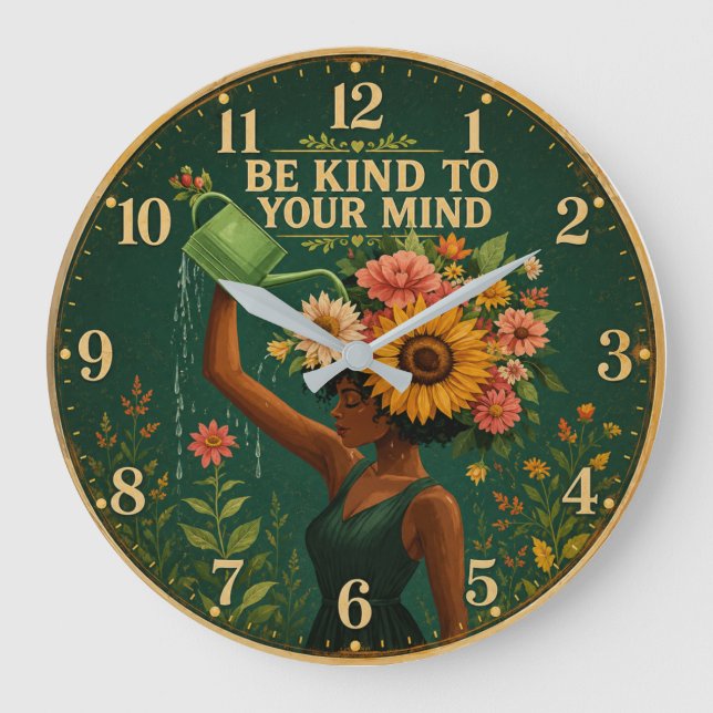 Be Kind to Your Mind Floral  Large Clock (Front)