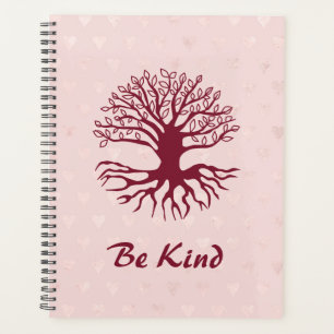 Be Kind - Tree of Life in Burgundy on Pink Hearts Planner