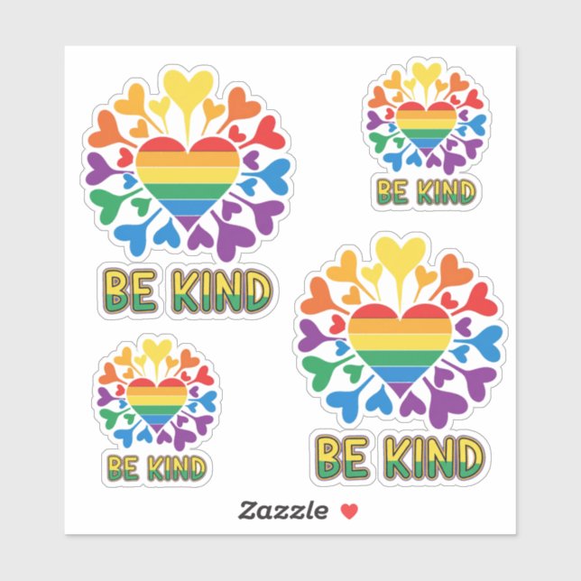 Be Kind vibrant Gay pride Flag Hearts (Sheet)