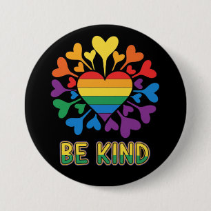 Be Kind vibrant Gay pride Flag Hearts 7.5 Cm Round Badge
