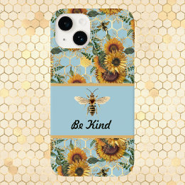 Be Kind Vintage Turquoise Sunflower Bee Case-Mate iPhone 14 Case