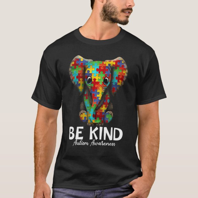 Be Kind Warrior Autistic Elephant Puzzle Autism Aw T-Shirt (Front)
