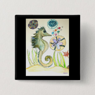 Be Kind watercolor of Seahorse and puzzle pieces 15 Cm Square Badge
