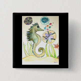 Be Kind watercolor of Seahorse and puzzle pieces  15 Cm Square Badge