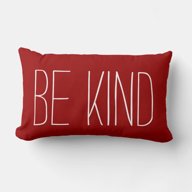 Be Kind, white text on crimson Lumbar Cushion (Front)