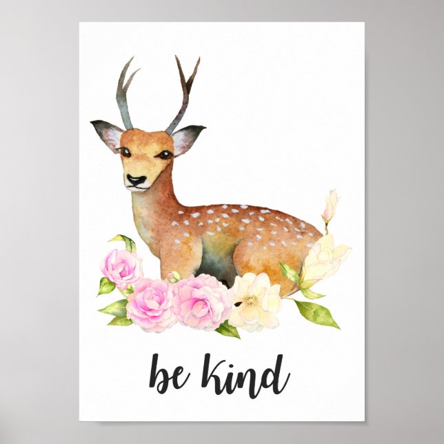 Be Kind | Woodland Deer Nursery Art Poster (Front)