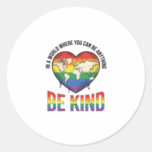 Be Kind World Heart Rainbow Vector T-Shirt Design_ Classic Round Sticker