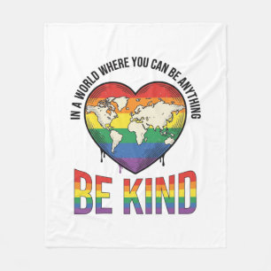 Be Kind World Heart Rainbow Vector T-Shirt Design_ Fleece Blanket