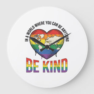 Be Kind World Heart Rainbow Vector T-Shirt Design_ Large Clock