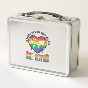 Be Kind World Heart Rainbow Vector T-Shirt Design_ Metal Lunch Box
