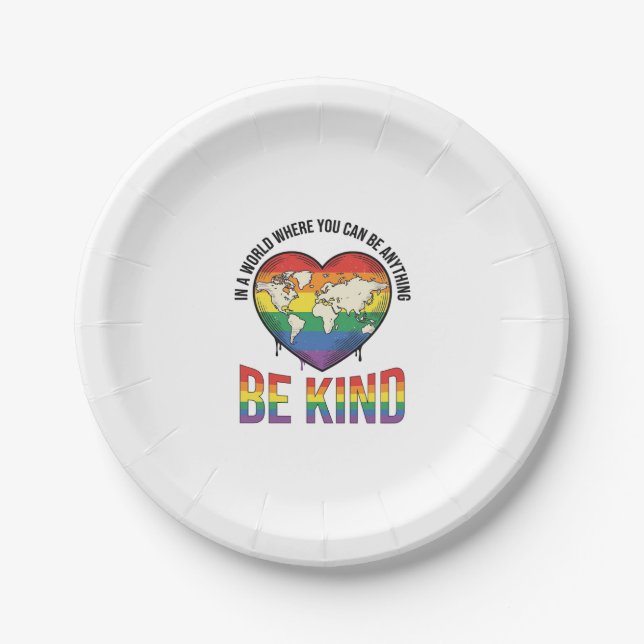 Be Kind World Heart Rainbow Vector T-Shirt Design_ Paper Plate (Front)