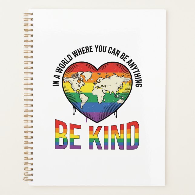 Be Kind World Heart Rainbow Vector T-Shirt Design_ Planner (Front)