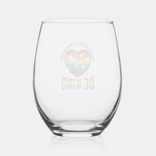 Be Kind World Heart Rainbow Vector T-Shirt Design_ Stemless Wine Glass
