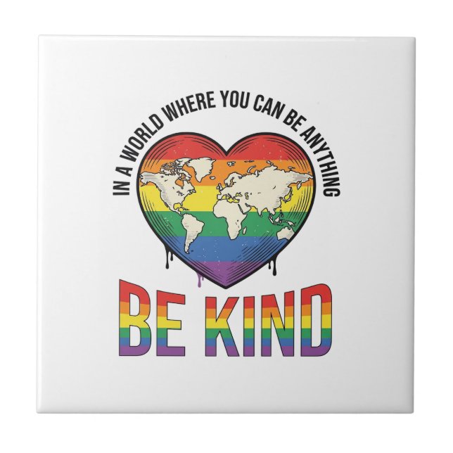 Be Kind World Heart Rainbow Vector T-Shirt Design_ Tile (Front)