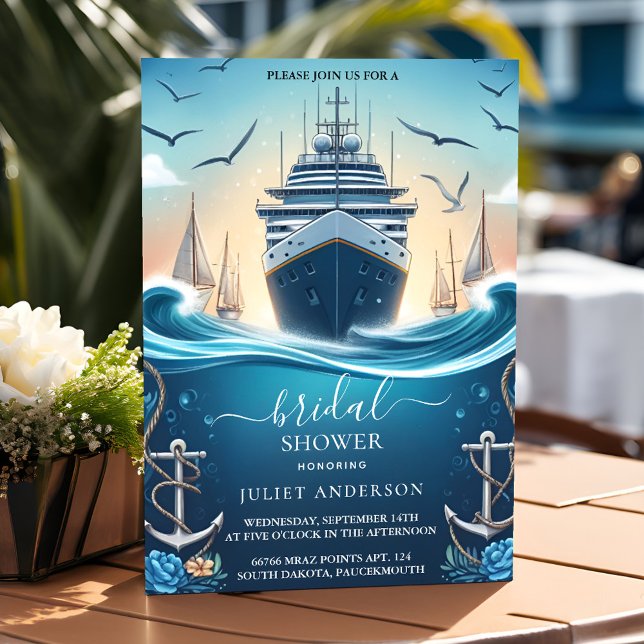 Be Knot Boat Ship Navy Blue Nautical Bridal Shower Invitation (Creator Uploaded)