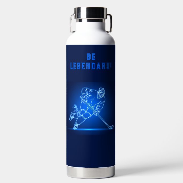 "Be Legendary" Hockey Player Water Bottle (Front)